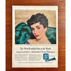 1952 Elizabeth Taylor Lustre Creme Shampoo Vintage Print Ad Original